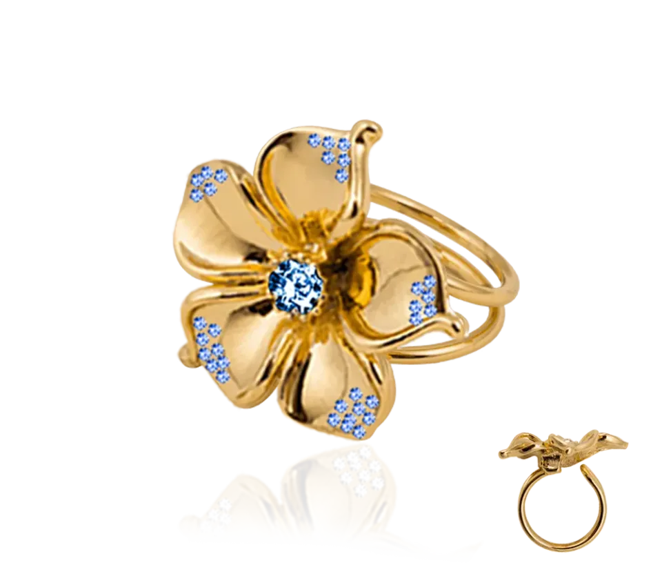 IOAKU La Fleur Crystal ring blå gull str 7 egeisk