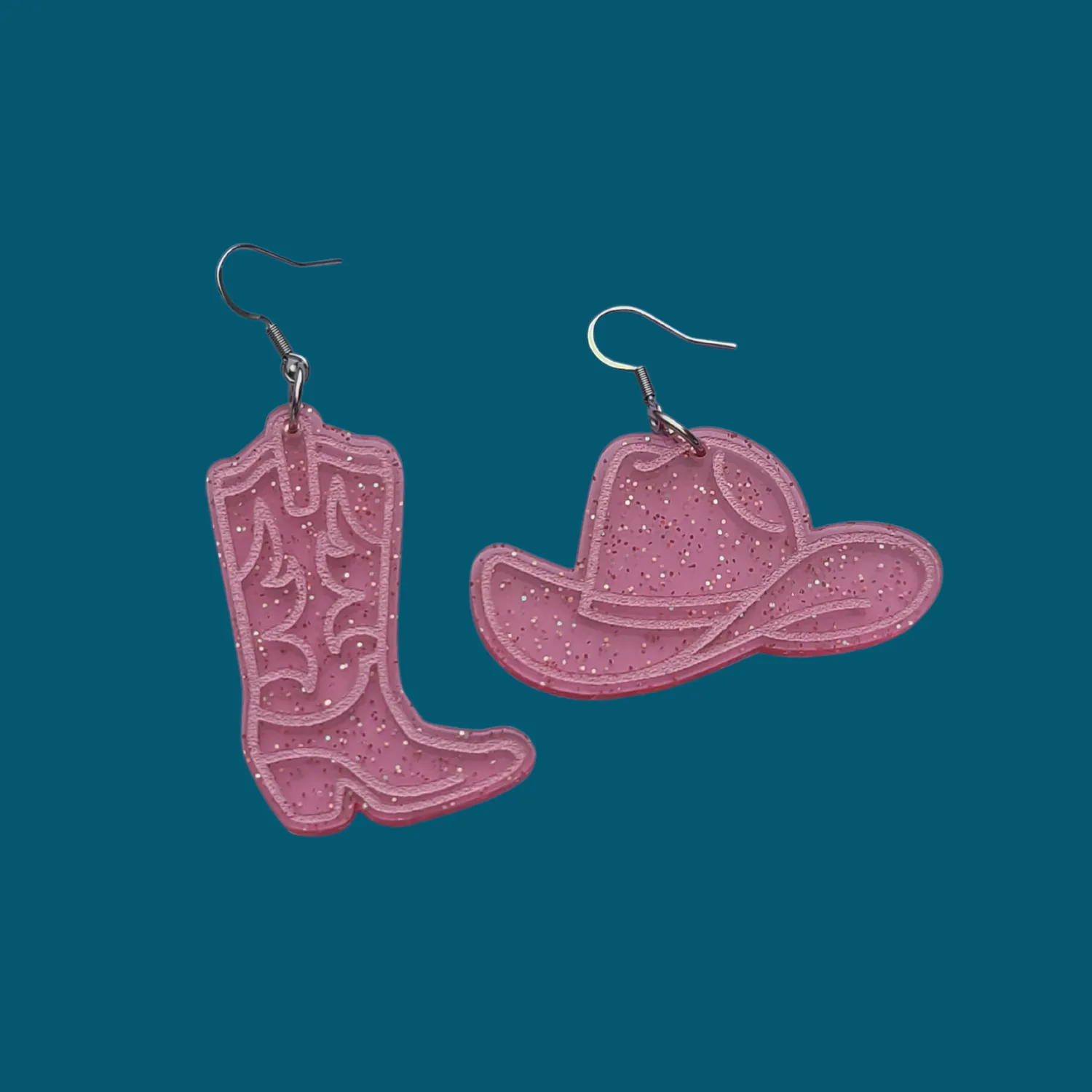 MiniKitty Pink Cowboy Set øredobber rosa glitter