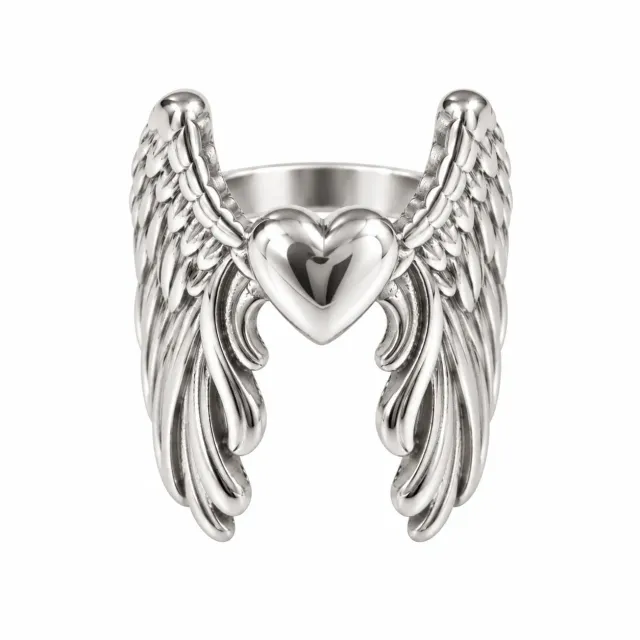 Wos Up Angel ring sølv hjerte vinger str 16-18