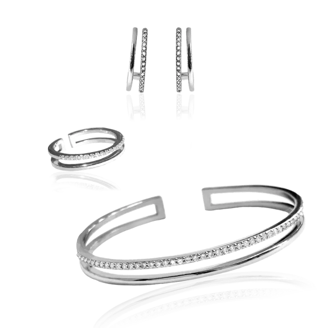 IOAKU Plain Crystal Twin smykkesett gull krystall