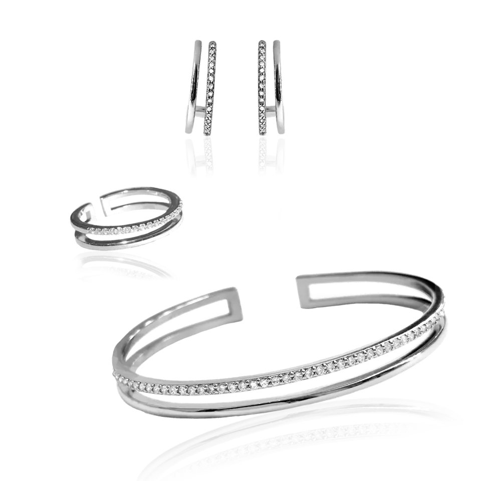 IOAKU Plain Crystal Twin smykkesett gull krystall