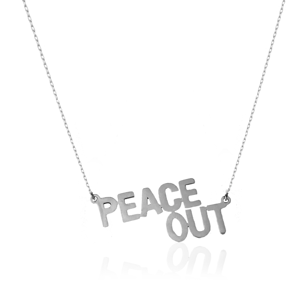 IOAKU Statement Quote Mini Peace Out halskjede gull stål
