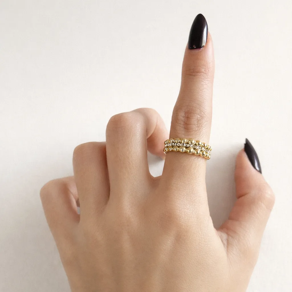 IOAKU Bubble Pavé ring gull str 7 krystaller