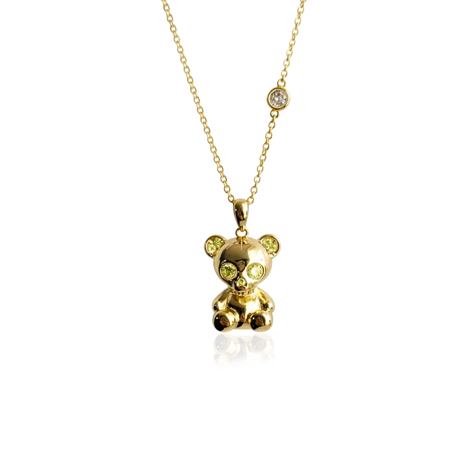IOAKU Bear Skeleton halskjede lysegrønn gull