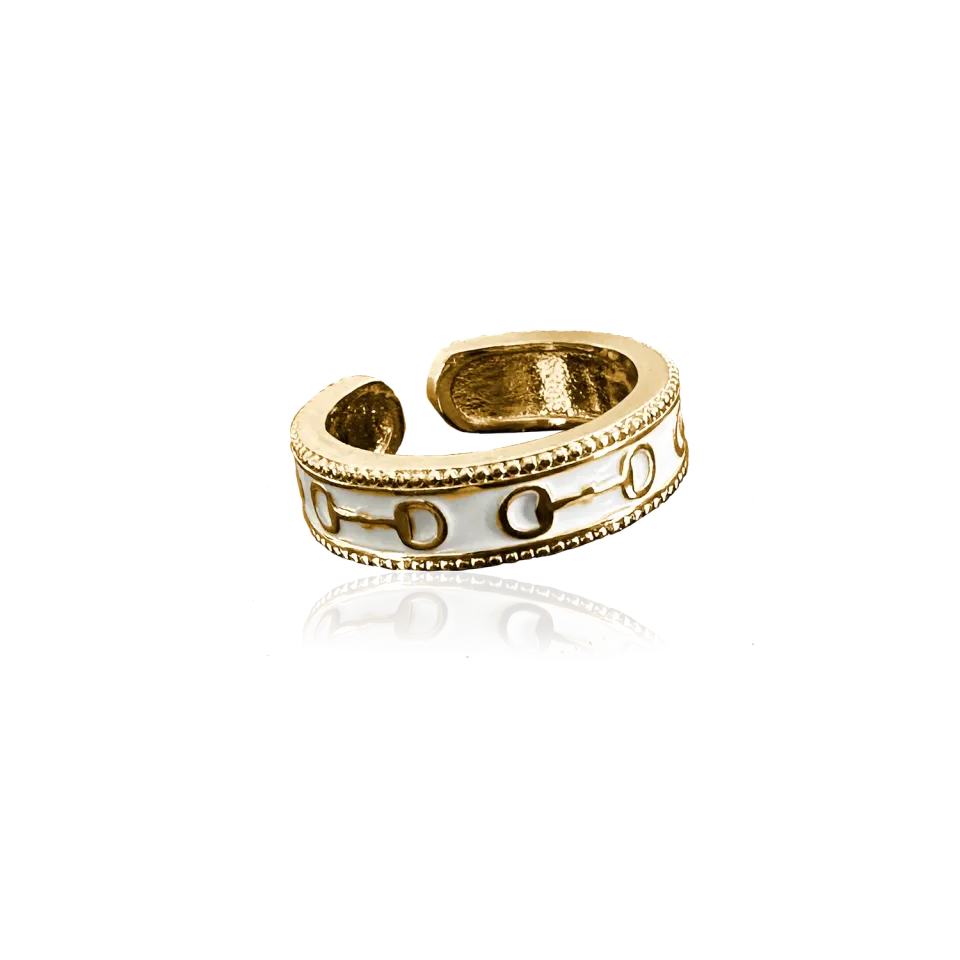 IOAKU Horse Enamel ring hvit gull messing