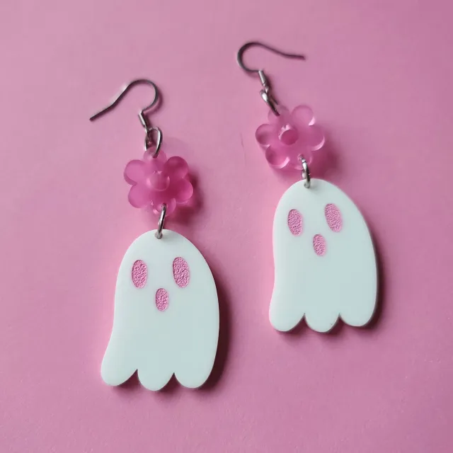 MiniKitty Pink Ghosties Flower øredobber gull akryl