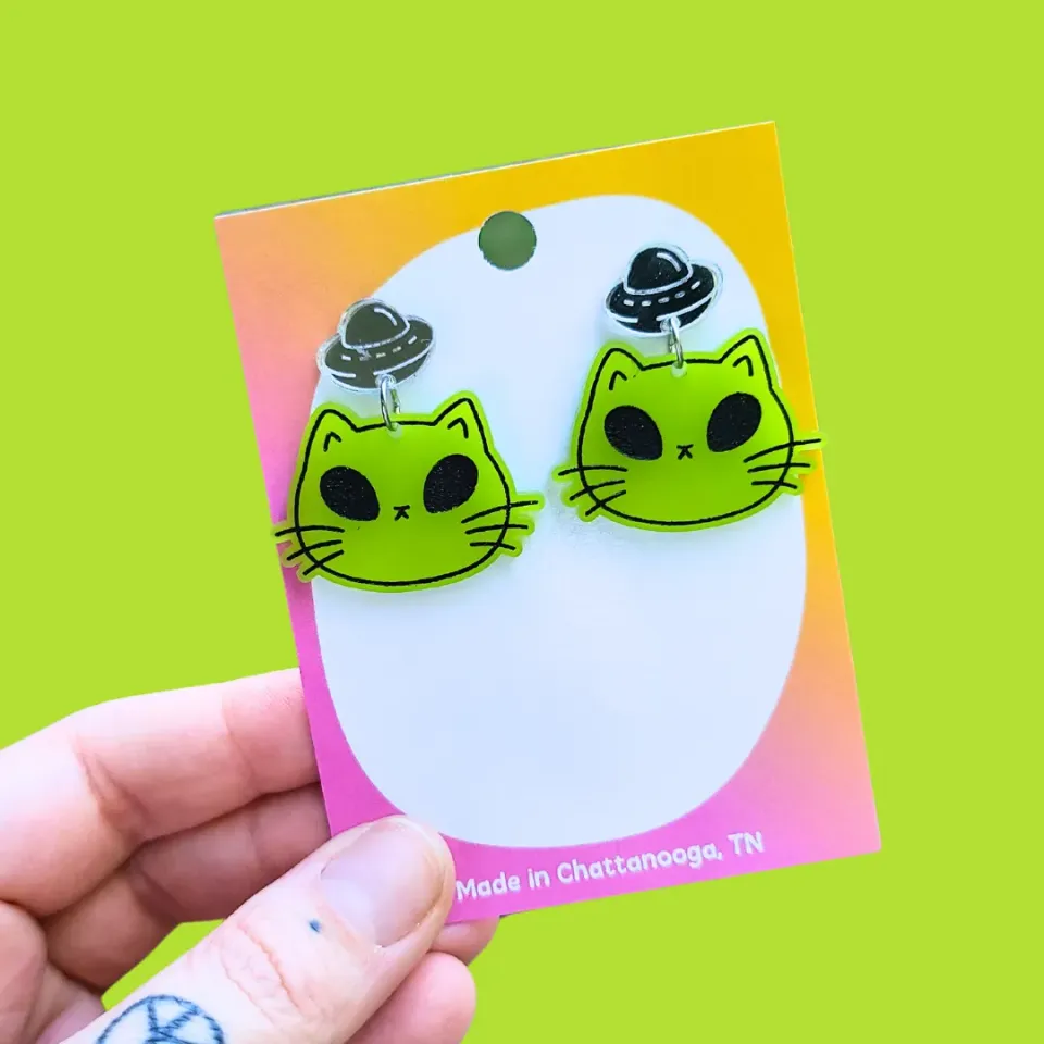 MiniKitty Alien Cats Spaceship studs øredobber