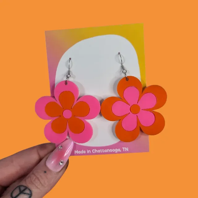 MiniKitty Retro Orange Pink Flowers øredobber akryl