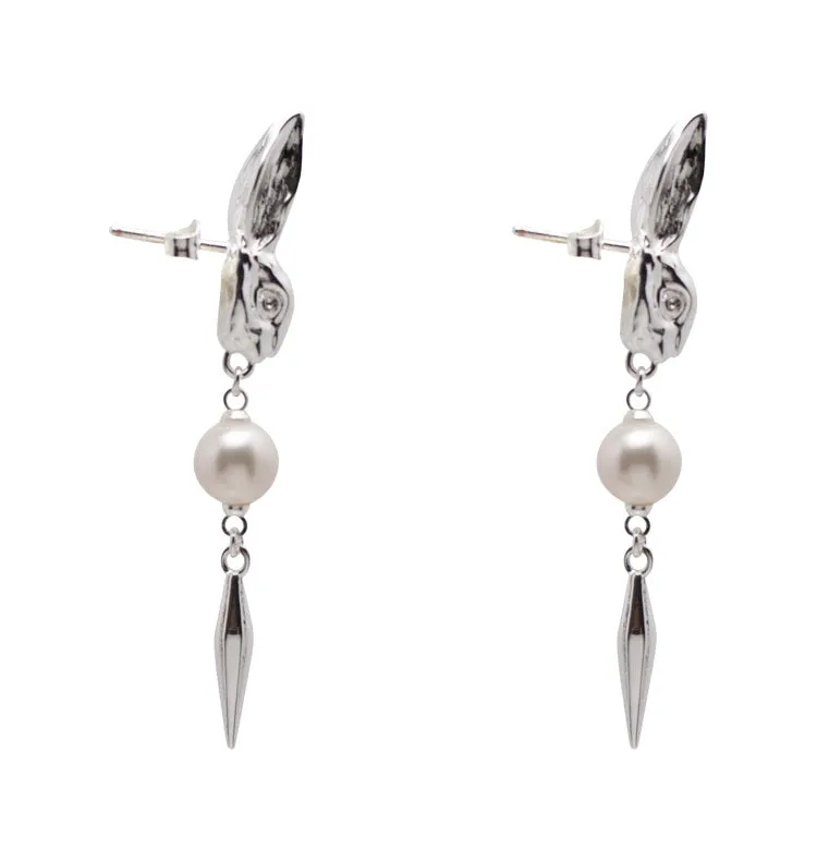 Wos Rabbit øredobber sølv perle 6 cm
