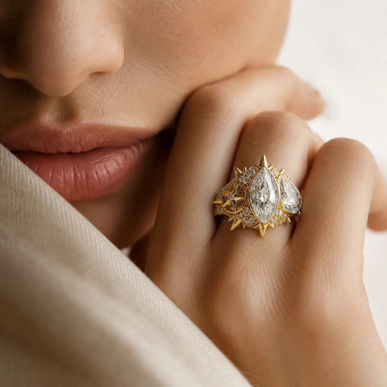 IOAKU Elecktra Sparkle Multi ring hvit gull str 7 krystall