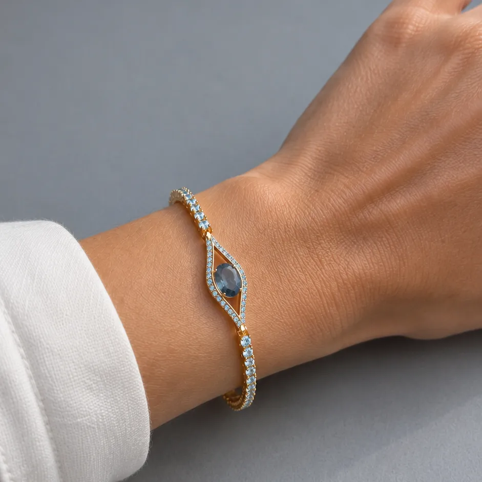 IOAKU Elecktra Sparkle Eye armbånd blå gull 17,5 cm