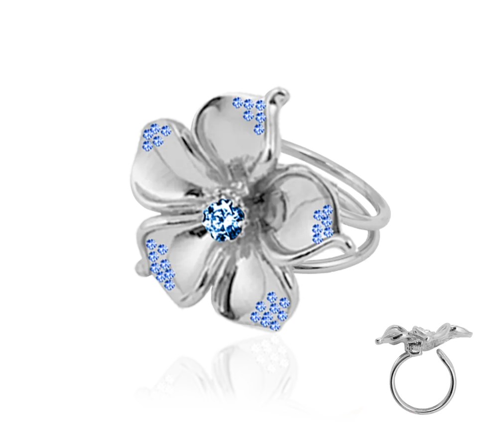 IOAKU La Fleur Crystal ring blå gull str 7 egeisk
