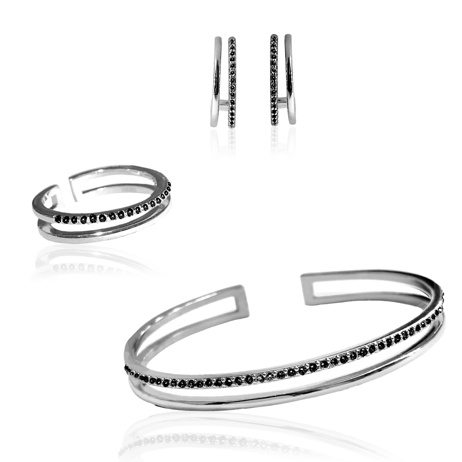 IOAKU Plain Crystal Twin smykkesett svart gull krystall