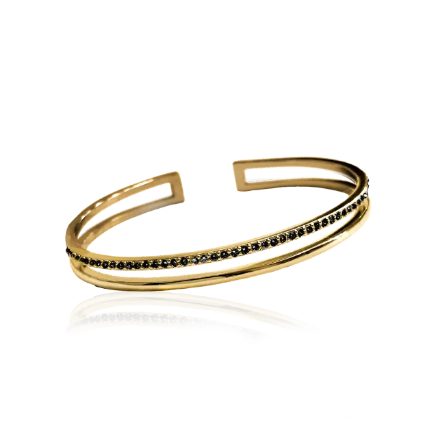 IOAKU Plain Crystal Twin Cuff armbånd svart krystall