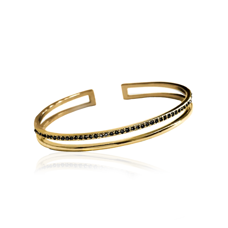 IOAKU Plain Crystal Twin Cuff armbånd svart krystall
