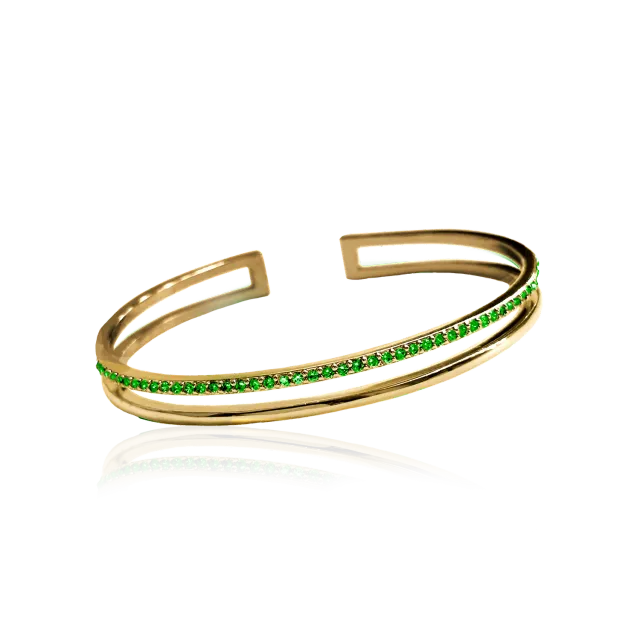IOAKU Plain Crystal Twin cuff armbånd grønn gull