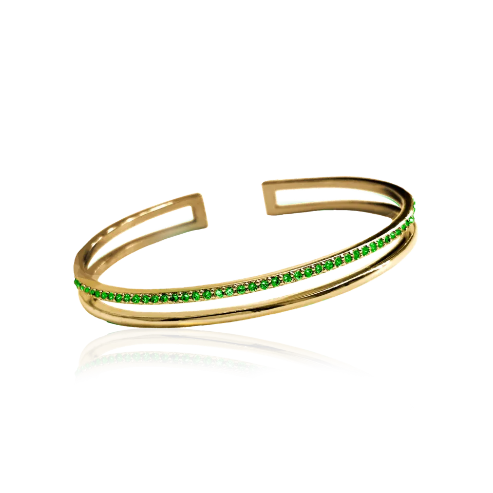 IOAKU Plain Crystal Twin cuff armbånd grønn gull