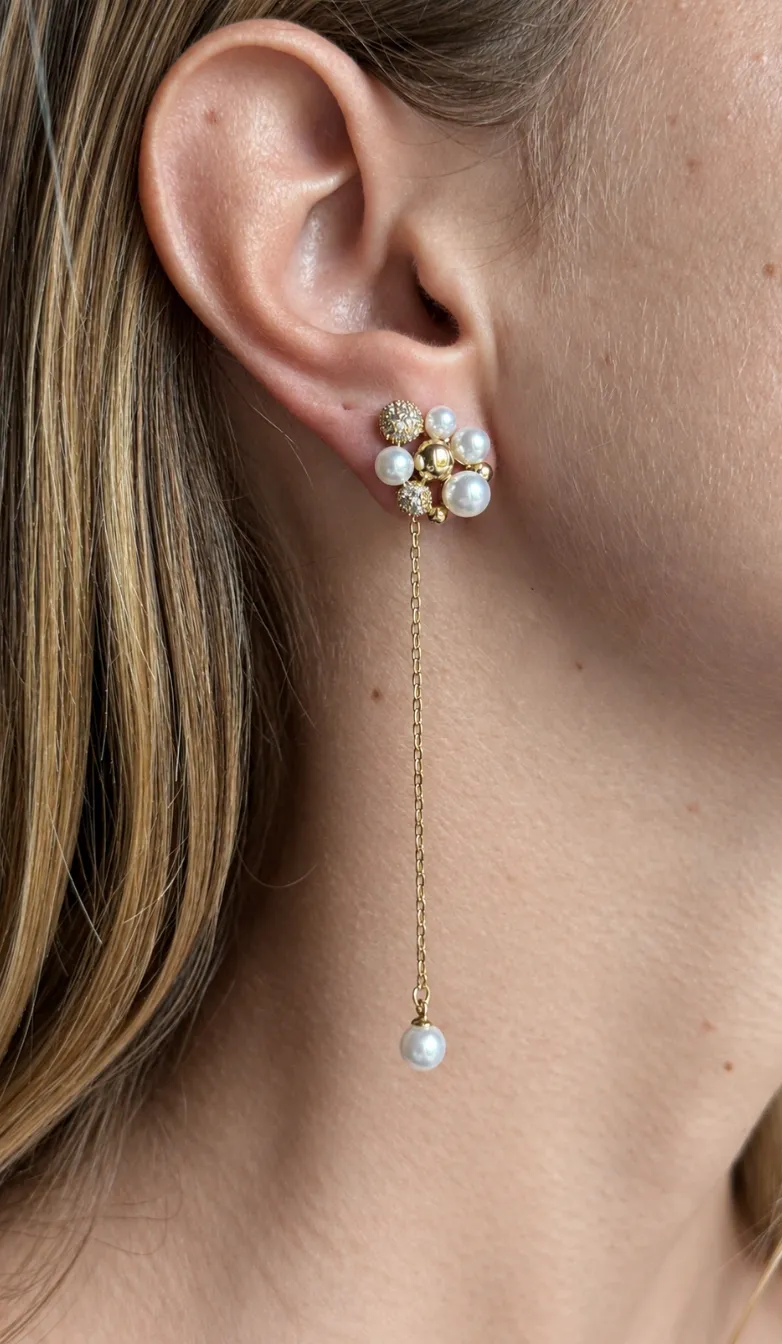 IOAKU Berry Pearl Petite Hanging øredobber gull perle