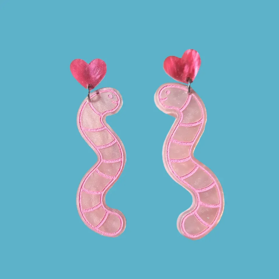 MiniKitty Worms in Love øredobber akryl valentine