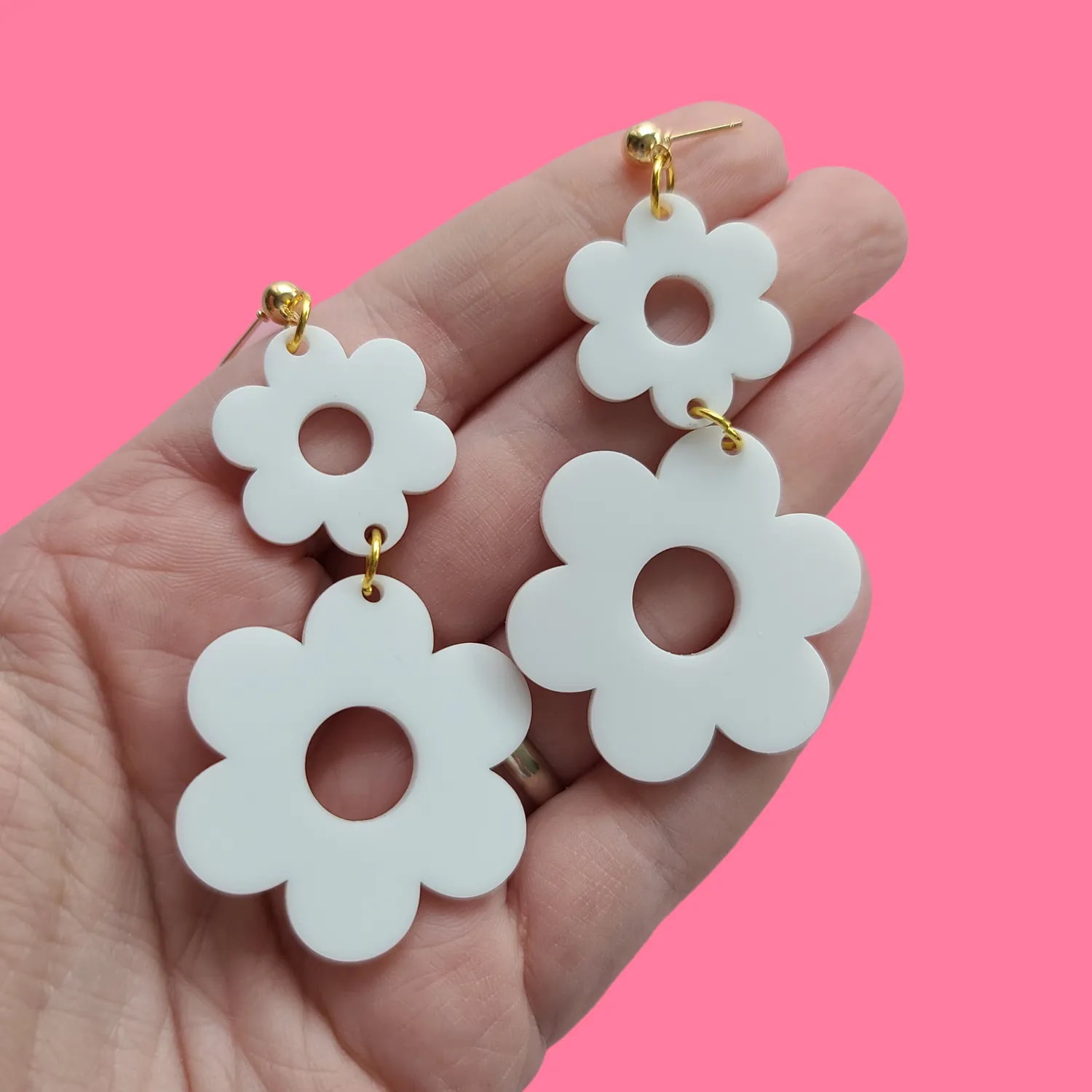 MiniKitty White Double Flowers øredobber gull