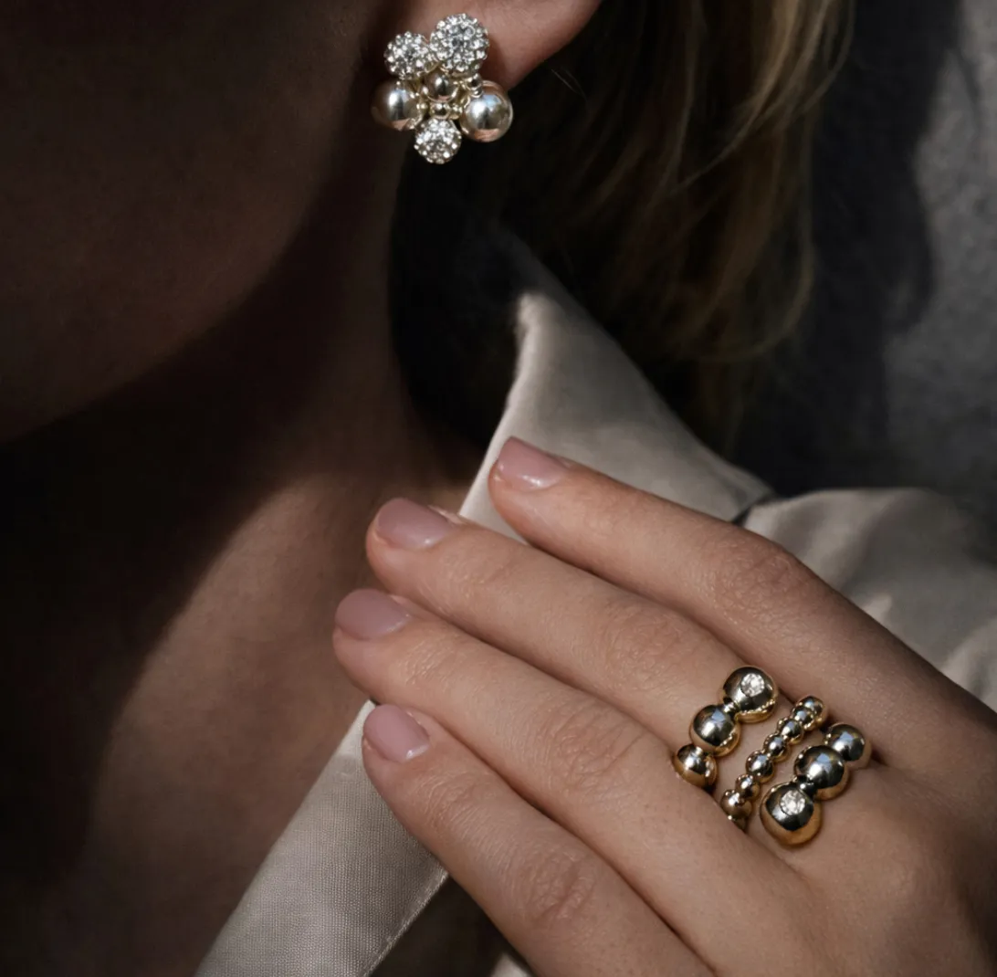 IOAKU Berry 3 Swirl Sparkle ring gull justerbar
