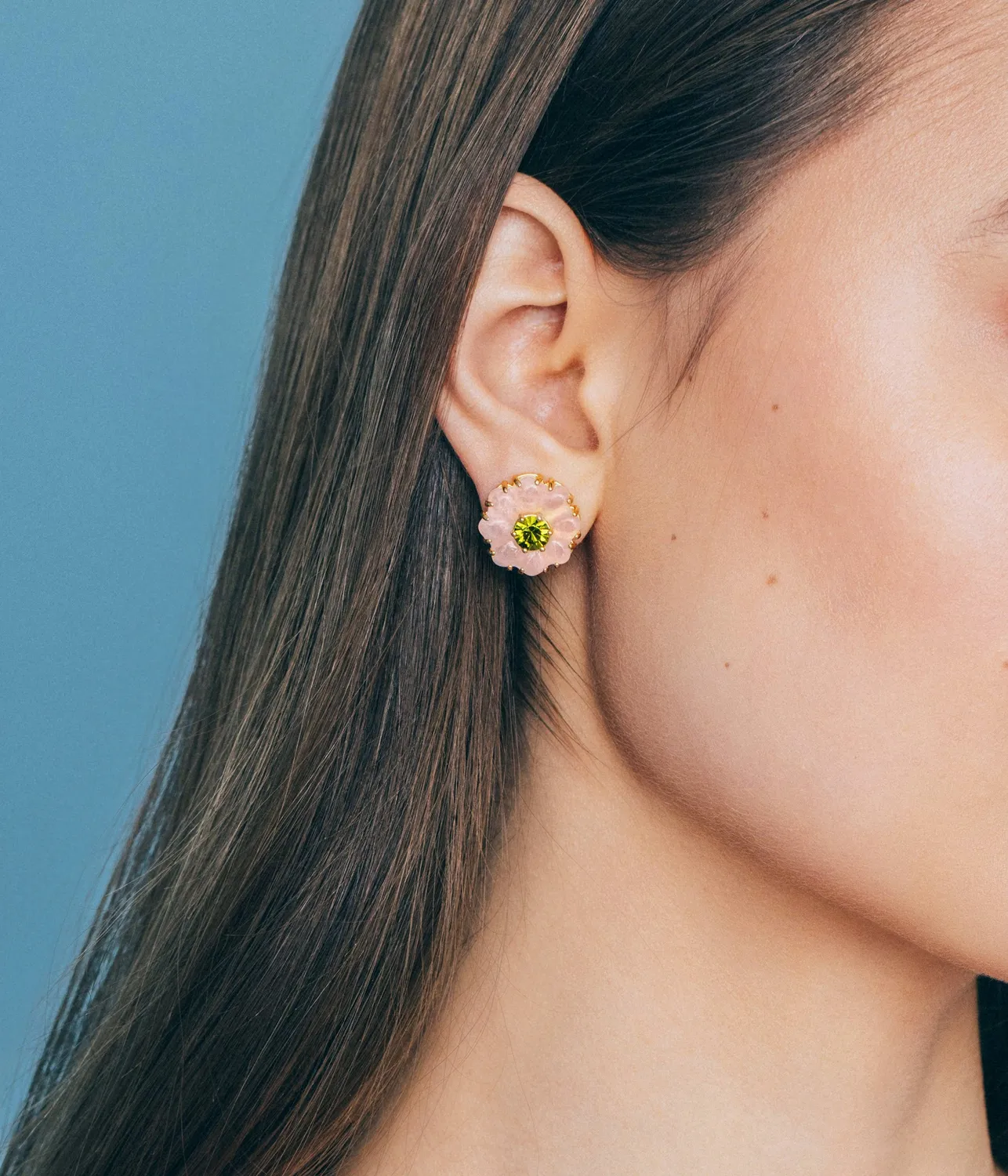 Loren Hope Emeline Flower Studs øredobber Rose Quartz rosekvarts