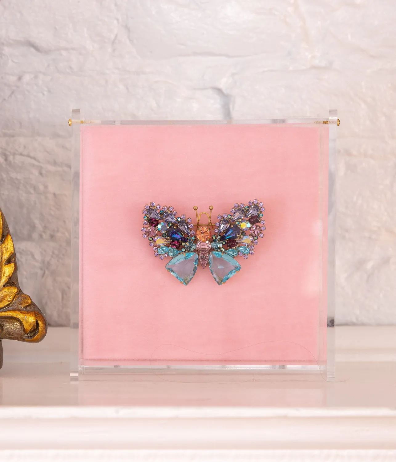 Loren Hope Small Butterfly Aqua Violet Apricot brosje unik