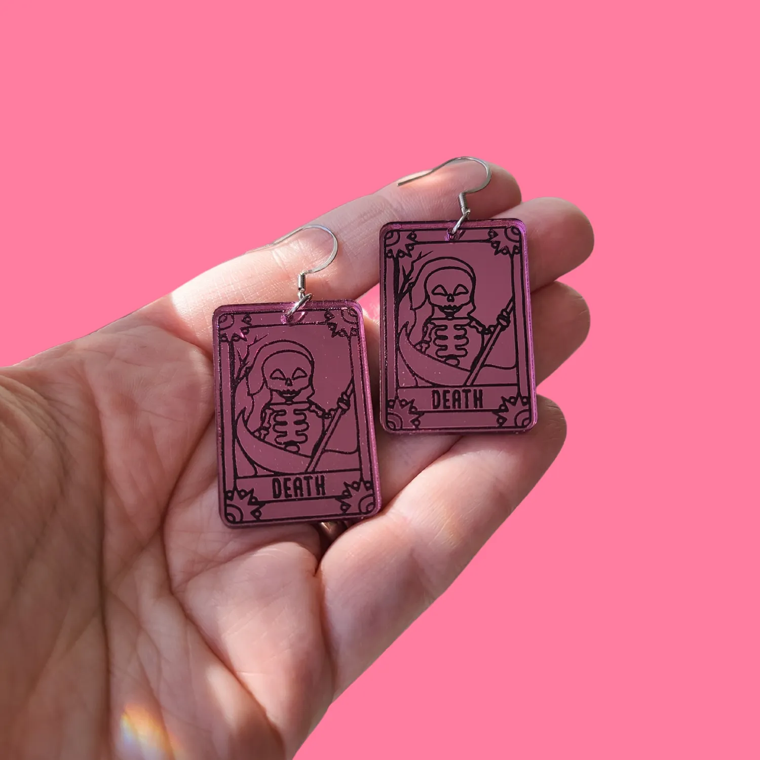 MiniKitty Tarot Death øredobber rosa speilakryl