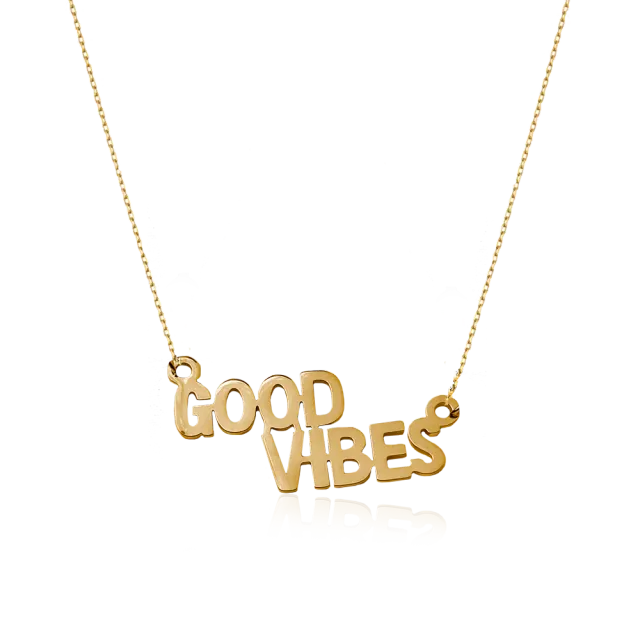 IOAKU Statement Quote Mini GOOD VIBES halskjede gull