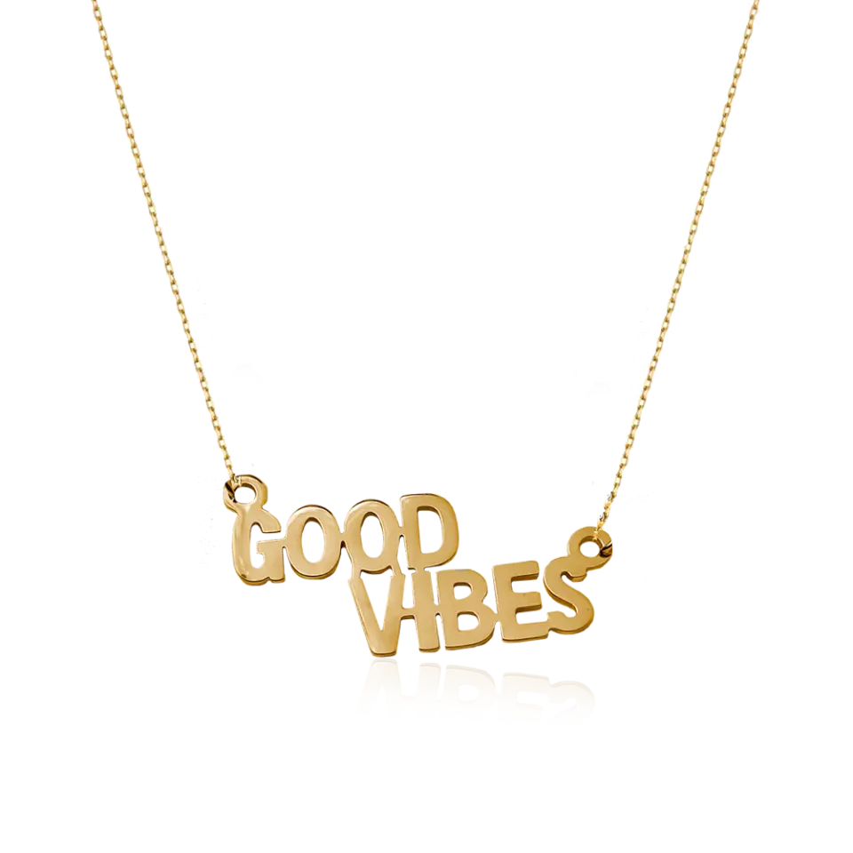 IOAKU Statement Quote Mini GOOD VIBES halskjede gull