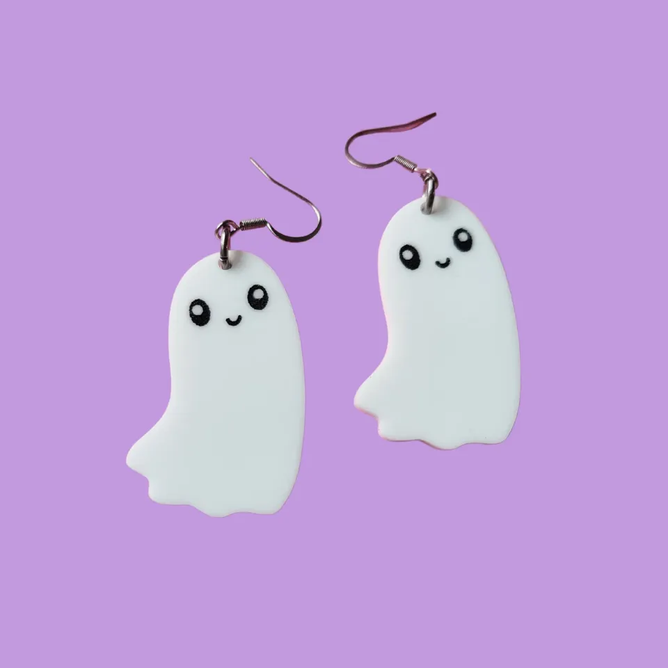 MiniKitty Happy Ghost øredobber gull akryl halloween
