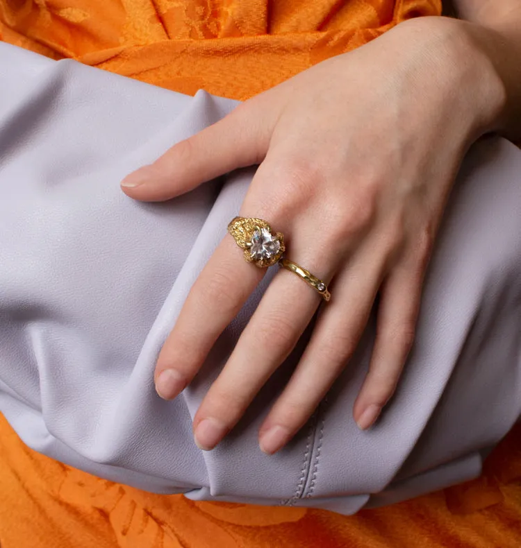 Wos Agnes gull ring hjerte klar stein zirkon