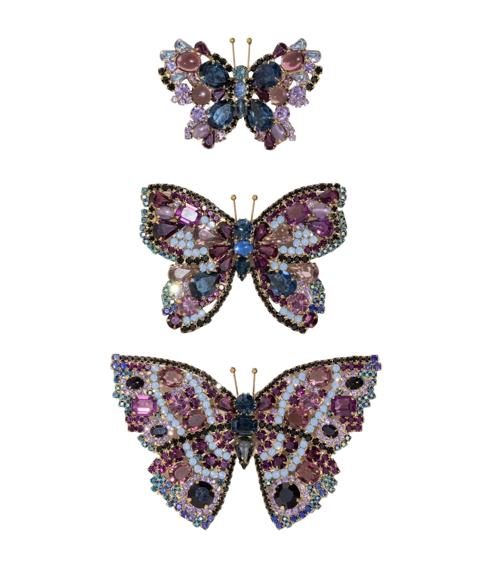 Loren Hope Butterfly Trio Montana Amethyst Violet brosjesett