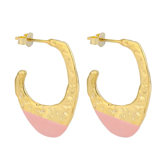 Wioga Olga hoop ørering forgyldt rosa emalje 3 cm