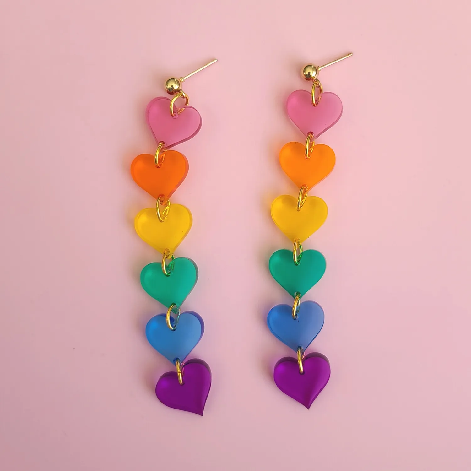 MiniKitty Rainbow Hearts Pride øredobber gjennomsiktig akryl