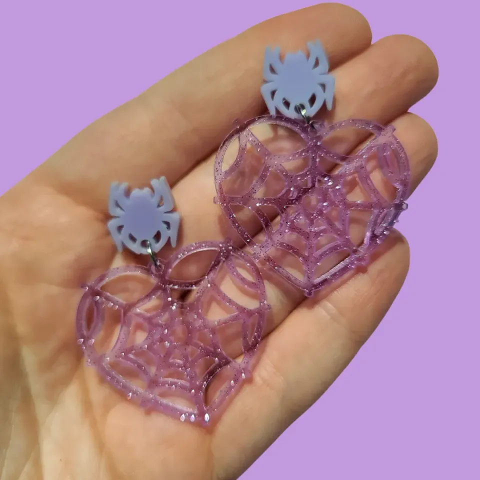 MiniKitty Spider Web Jelly øredobber glitter sølv